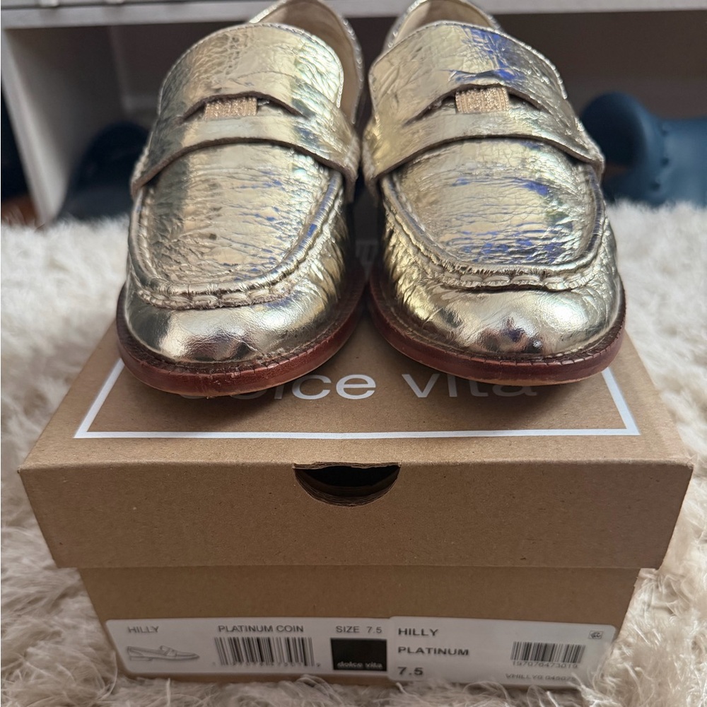 Dolce Vita Metallic Gold Penny Loafers - Shiny Gold Finish - Picture 5 of 8